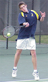 Mark Goldberg '03 unleashes a forehand en route to victory.