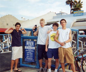 Julian Baccash '02, Jeremy Zuidema '02, Stefan Patrikis '02, and John Oster '03 flex their puny muscles.