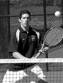 Mark Goldberg '03 at the net. [Photo by Mr. Ian Morris.]