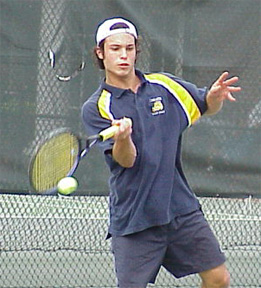 Julian Baccash '02 uncorks a forehand.